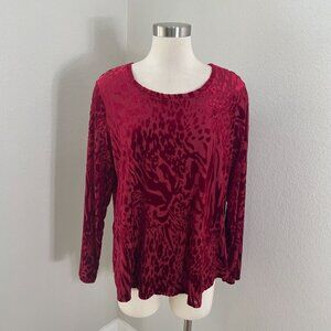 Simply Vera Wang Womens Plus XXL Red Animal Print Velvet Burnout Long Sleeve Top